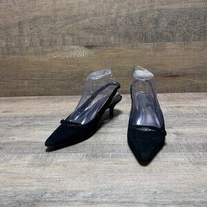 Talbot Slingback Black Suede Pointed Toe Kitten Heel Shoes Women's Size 7.5